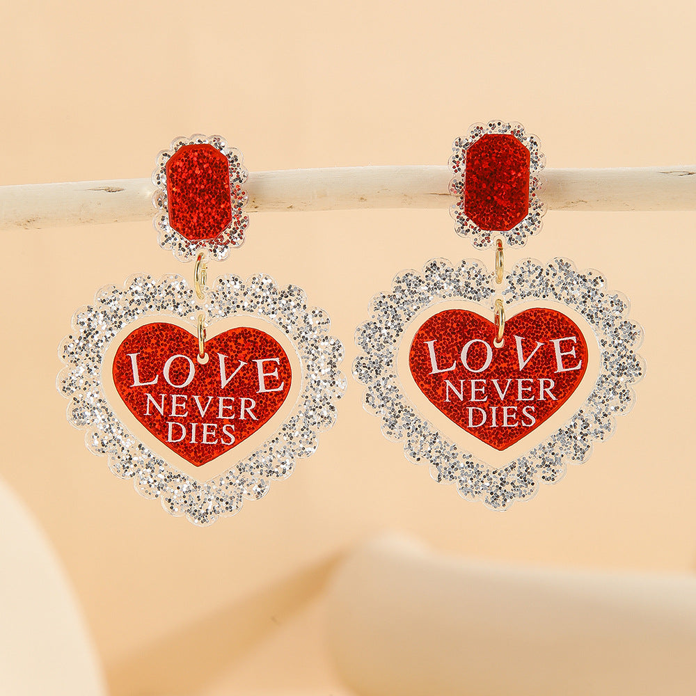 Wholesale Valentine' s Day Double layered Love Acrylic Earrings