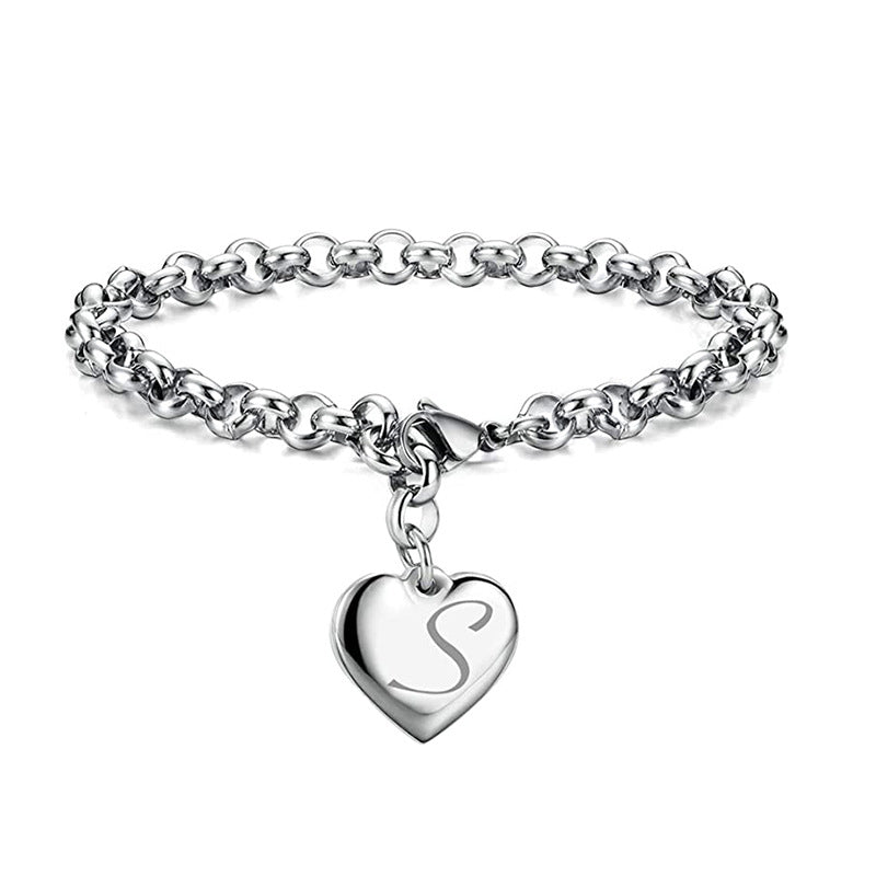 Wholesale Alphabet Pendant Stainless Steel Heart Bracelet