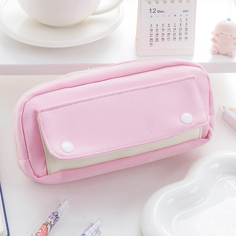 Wholesale Leather Solid Color Large Capacity Pencil Case