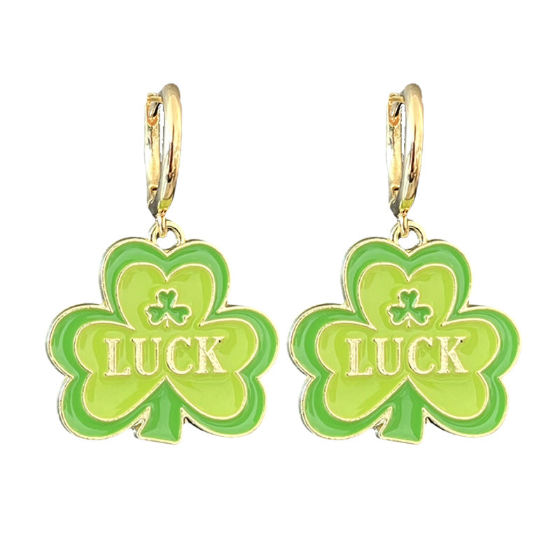 Wholesale   2pairs/pack  St.  Patrick' s Day Rainbow Green Clover Alloy Earrings
