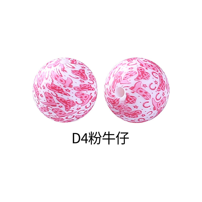 Wholesale 100pcs15mm Leopard Print Water Transfer Round Silicone Beads