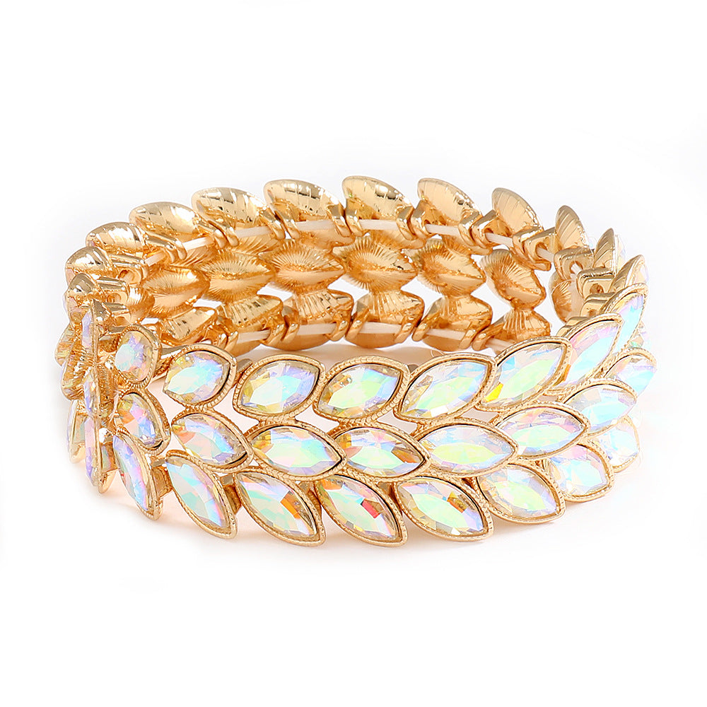 Wholesale Electroplated Alloy Rhinestone Bracelet Chic Elastic Bangle Golden White Boutique Resale