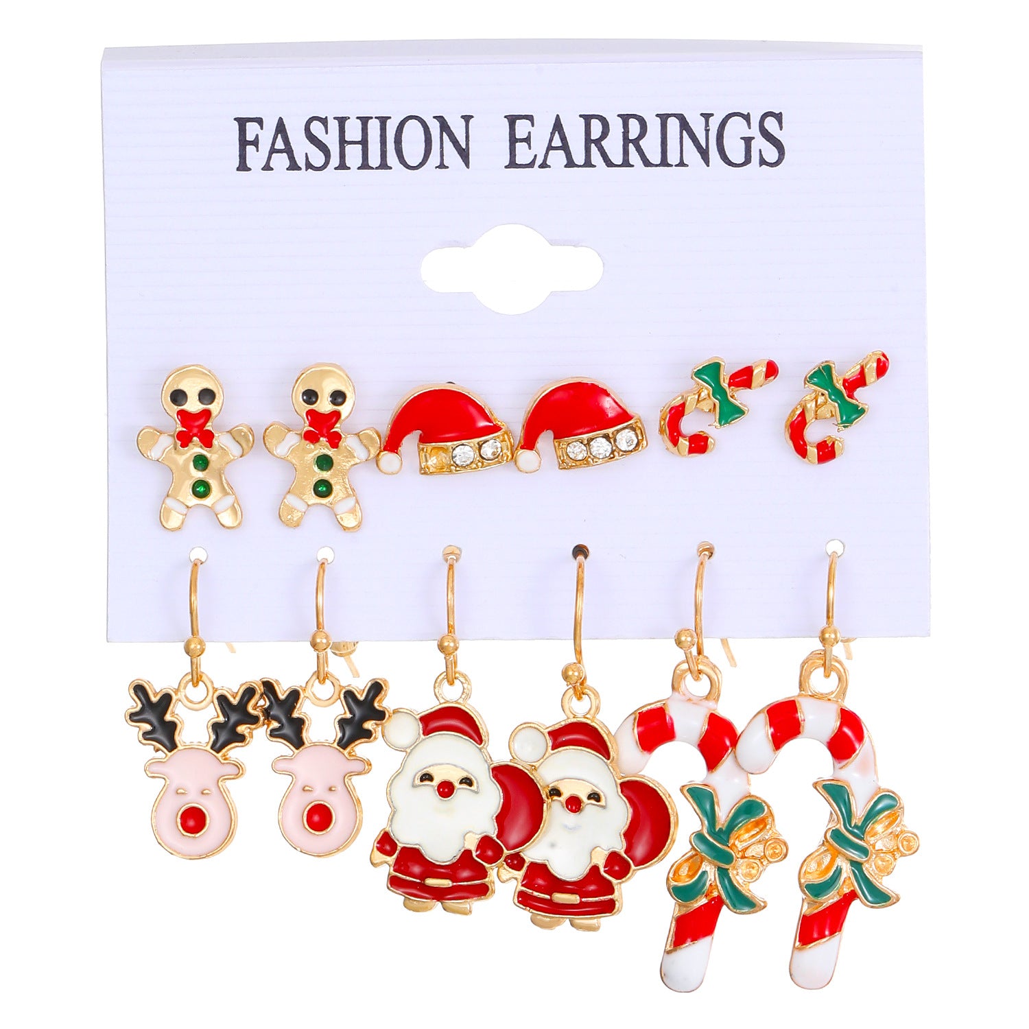 Wholesale Christmas Oil Drip Christmas Bell Elk Earrings Set