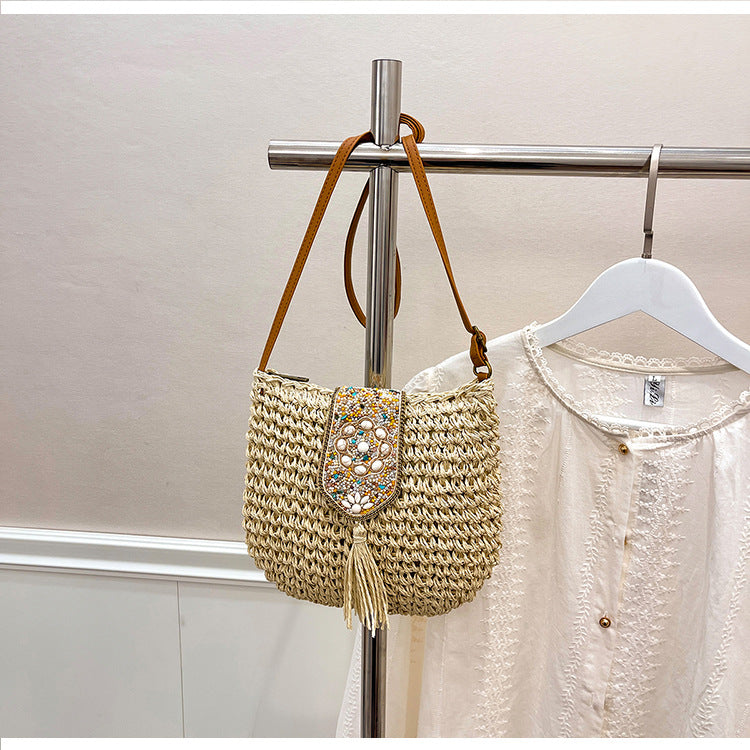 Simple design one-shoulder crossbody woven bag