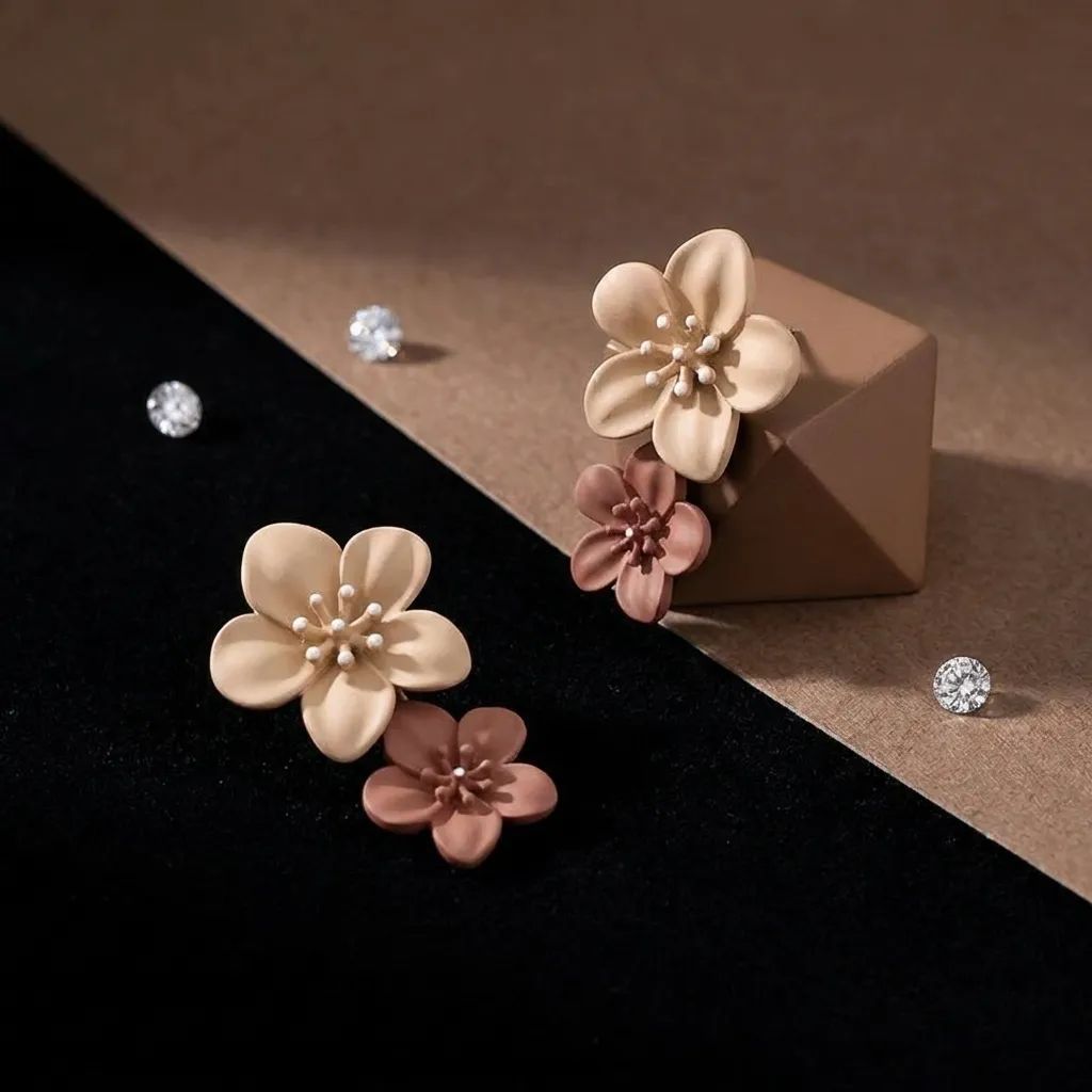 Wholesale Zinc Alloy Electroplated Flower Earrings Khaki Spray Paint Korean Minimalist Everyday Jewelry Accessory For Women
