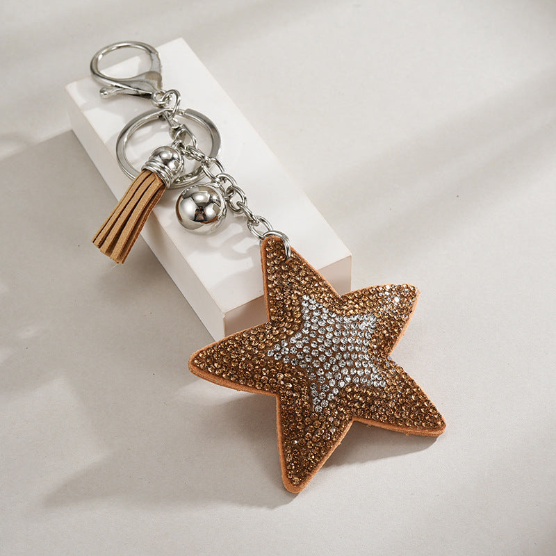 Wholesale Sequined Creative Two-Color Inlaid Diamond Five-Pointed Star Tassel Keychain