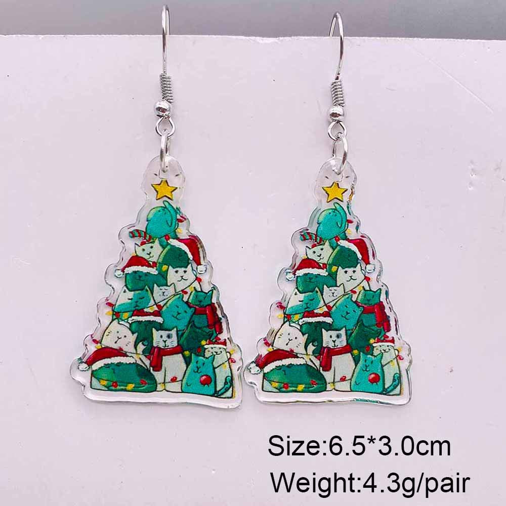 Wholesale Christmas Leopard Print Red Plaid Christmas Tree Acrylic Earrings