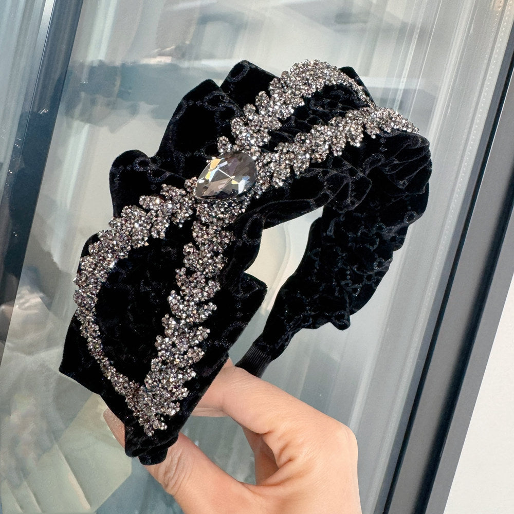 Wholesale Autumn and Winter New Style Rhinestone Gold Velvet Bow Headband