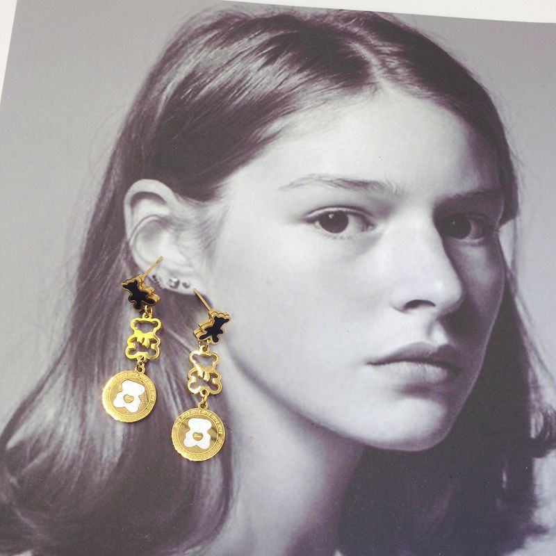 Wholesale Titanium Steel Bear Black Film Hollow Blank Fritillaria Earrings