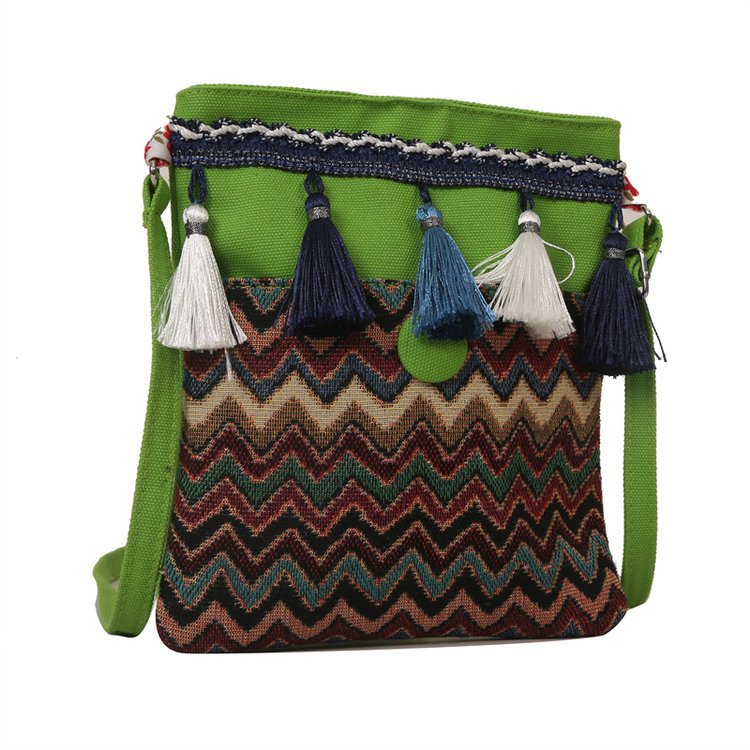 Wholesale Ethnic Style Bohemian Embroidered Tassel Canvas Cross-body Bag