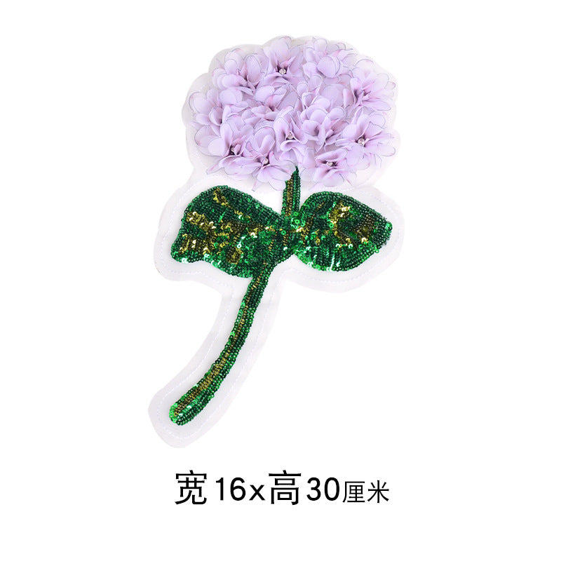 Wholesale Trendy Purple Sequined Hydrangea Applique Patch Hand Sewn Beaded Embroidery DIY Craft Supply For Coat Decoration