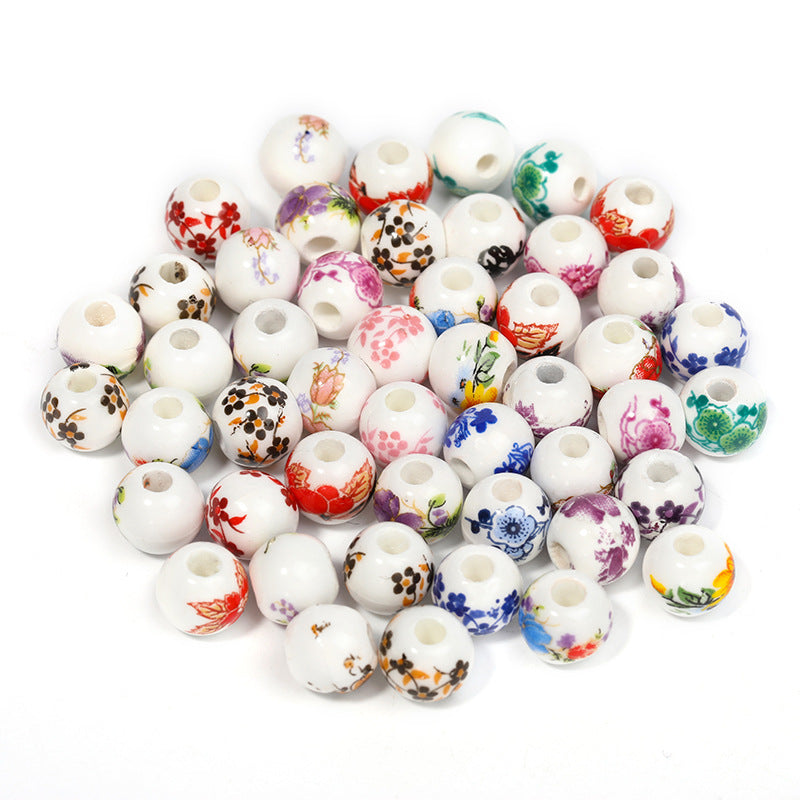 Wholesale 500pcs Ceramic Floral Beads Blue and White Porcelain Mixed Color Loose Beads DIY Spacer