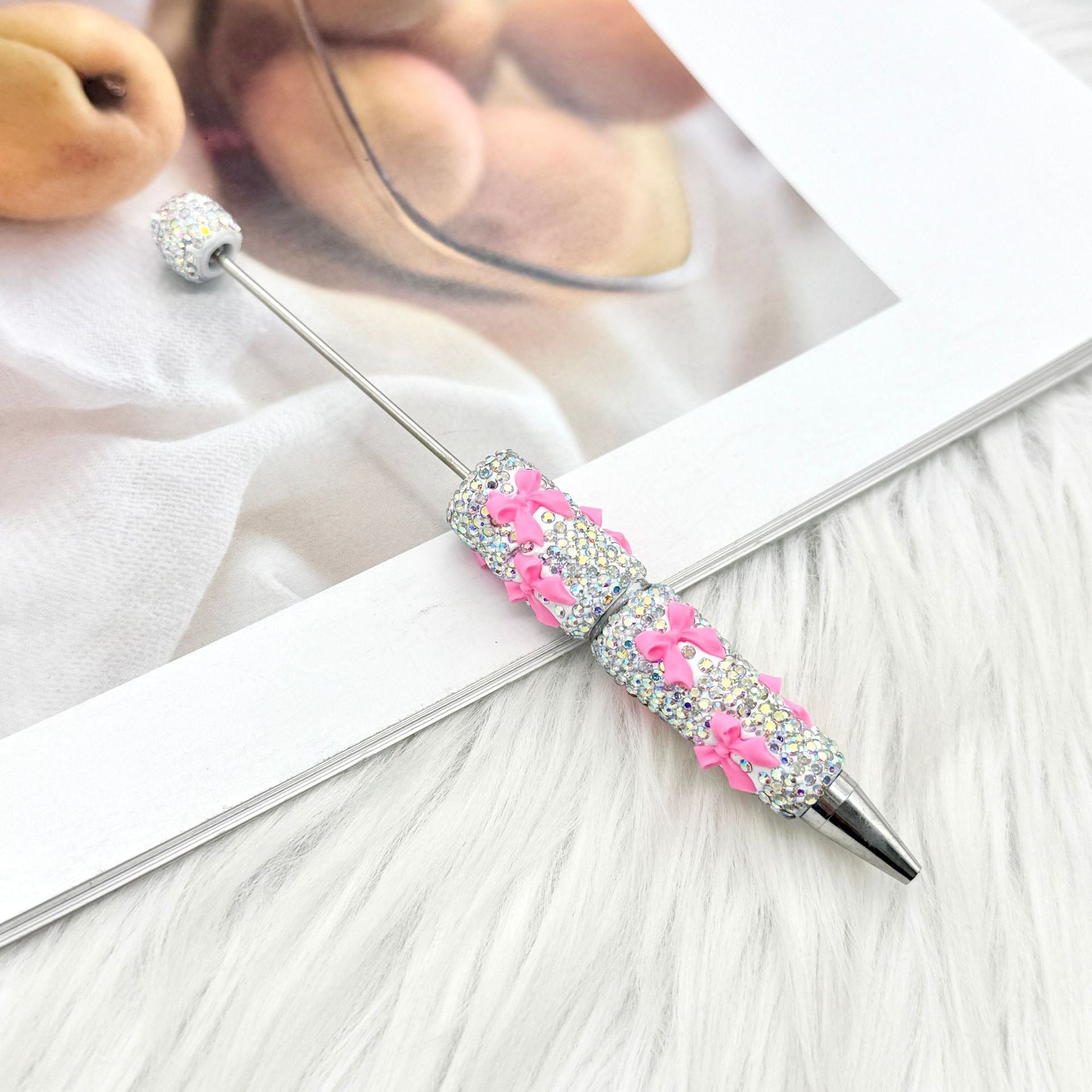 Wholesale 2pcs DIY Bow Full Rhinestone Beaded Pen Valentine' s Day Gift Pen