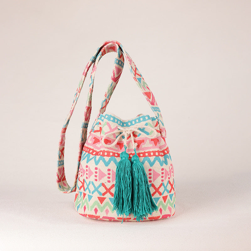 Wholesale Crossbody Bohemian Canvas Printed Bucket Bag