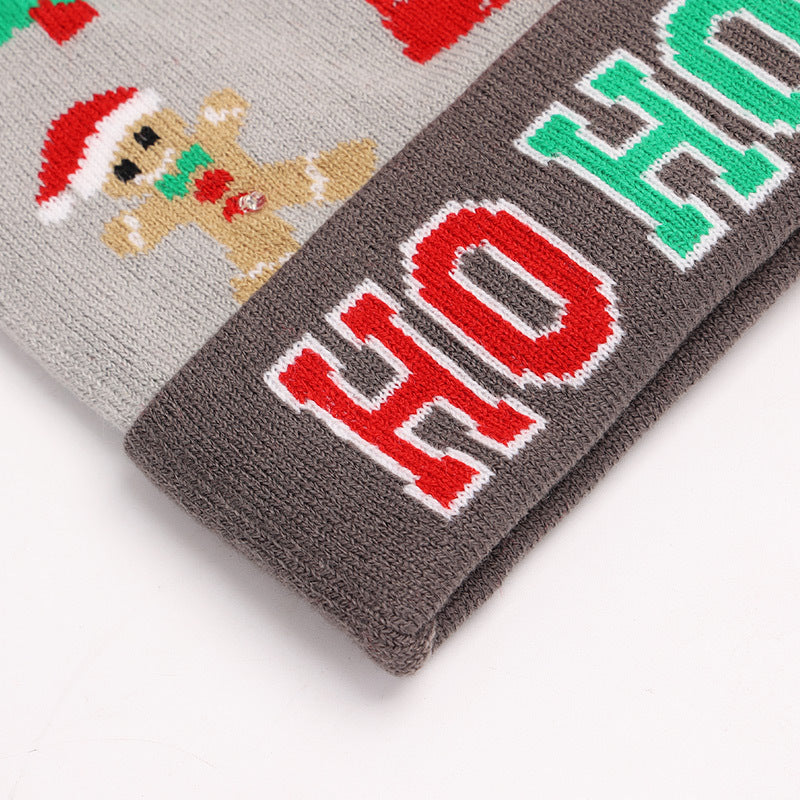 Wholesale Glow Christmas Hat Gingerbread Man Cartoon Jacquard Wool Ball Hat Knitted Hat
