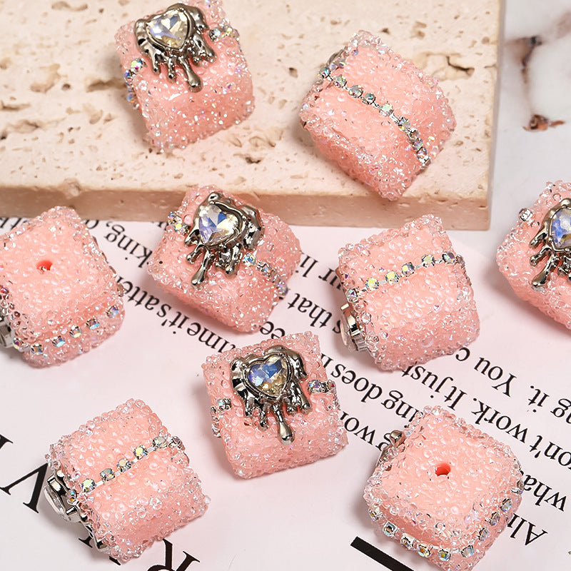 Wholesale 5pcs soft candy chain with rhinestone balls and square through-hole beads