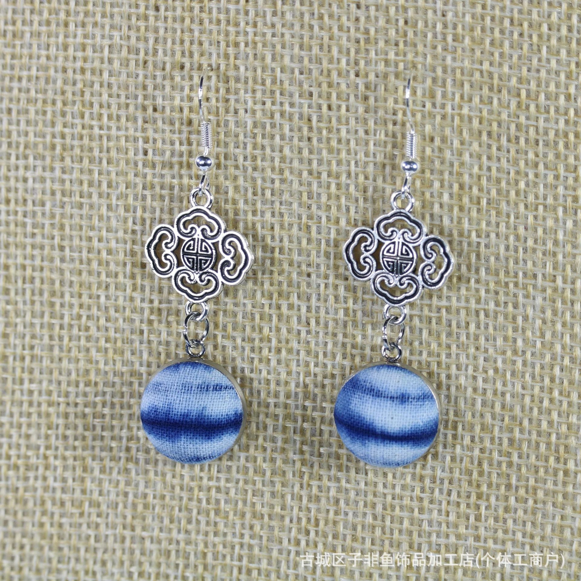 Wholesale Ethnic Style Tie-Dye Style Blue-Dyed Fabric Handmade Earrings