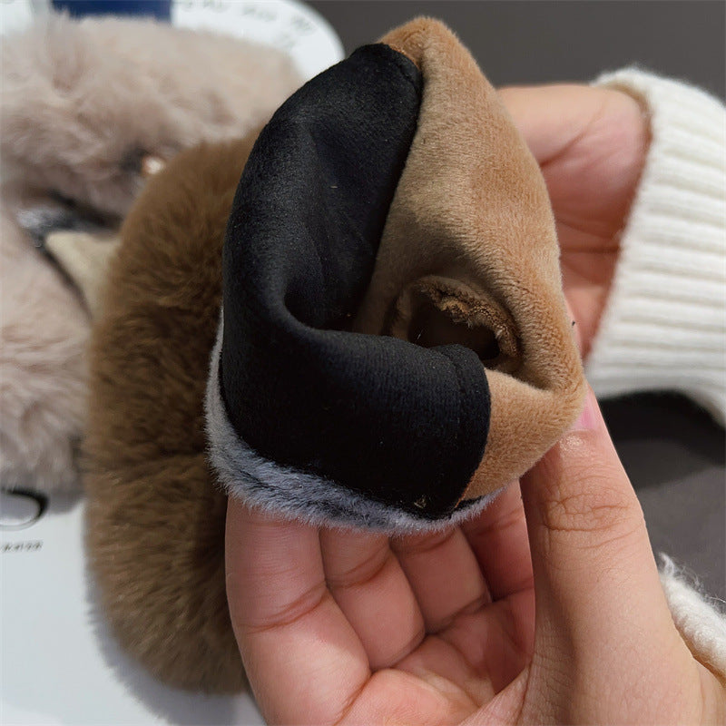 Wholesale Suede Rabbit Hair Leopard Print Half Finger Gloves