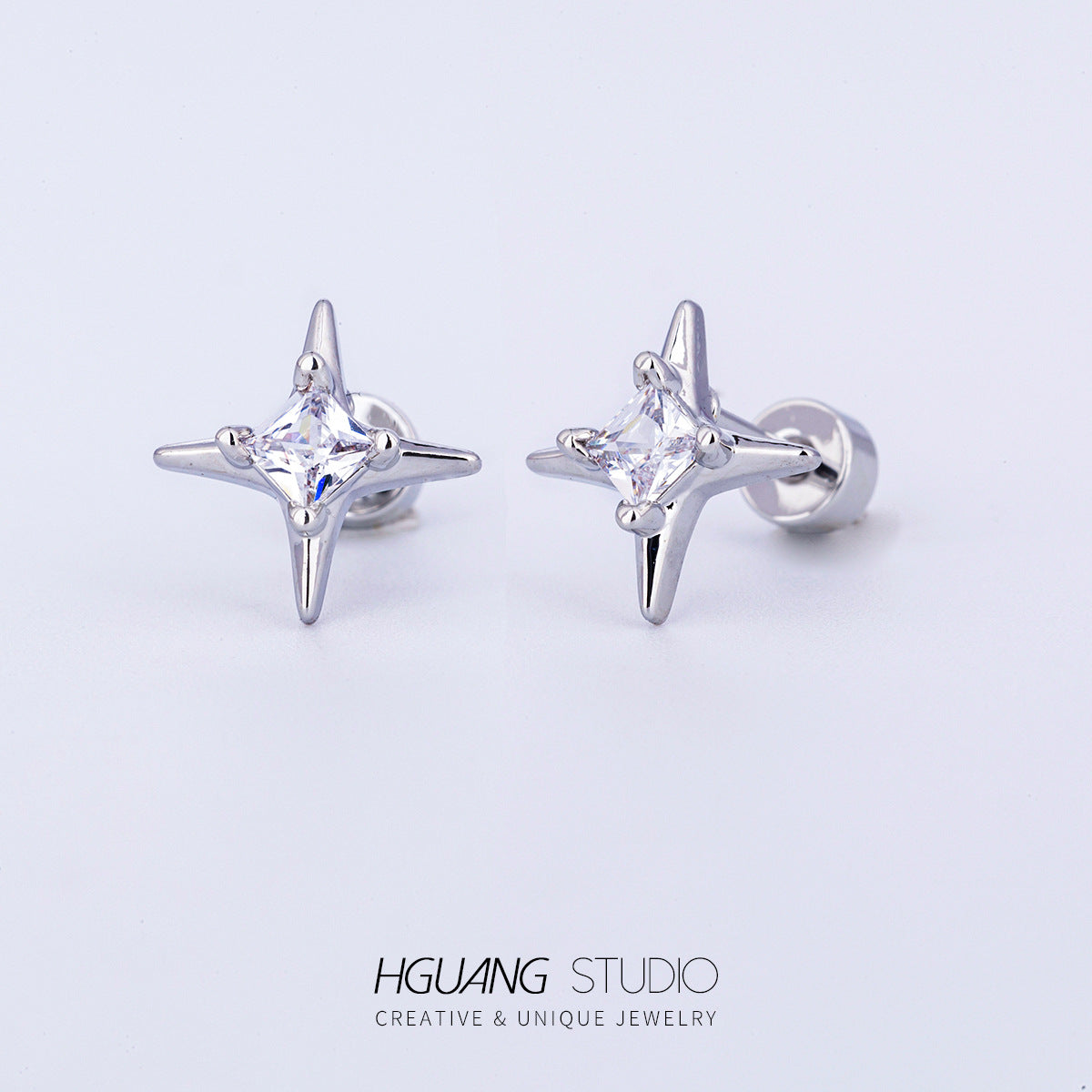 Wholesale Titanium Steel Copper Plated Pentagram Earrings