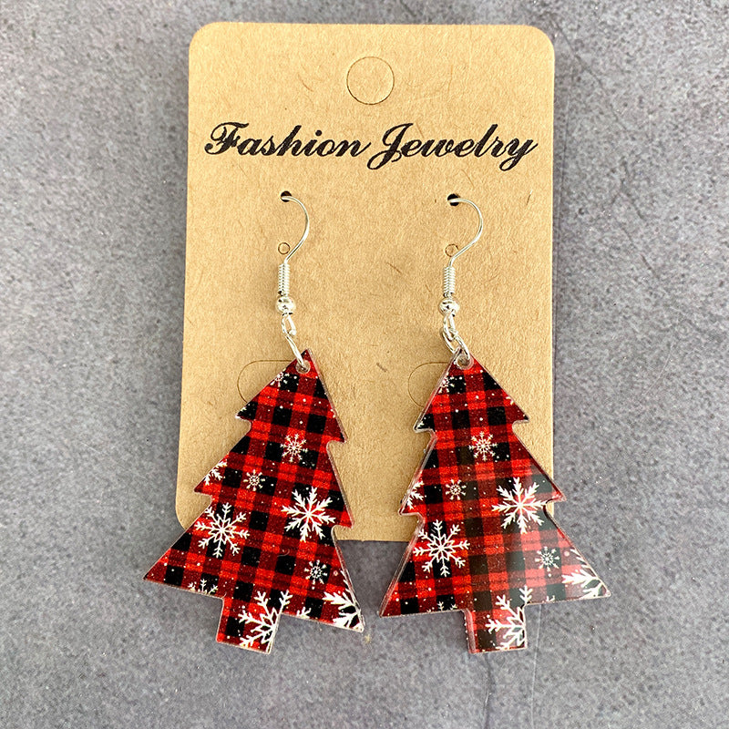 Wholesale Christmas Tree Black and Red Plaid Colorful Acrylic Earrings
