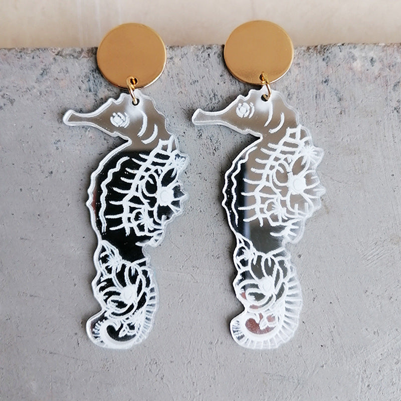 Wholesale 2pairs/pack Acrylic Summer Mirror Ocean Seahorse Earrings