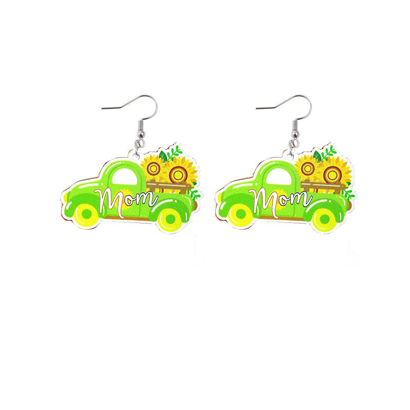 Wholesale Mother's Day Mama Sunflower Wooden Earrings