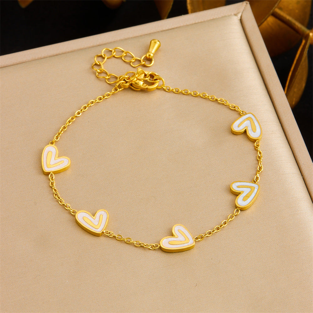 Wholesale Golden white shell heart-shaped stainless steel jewelry set