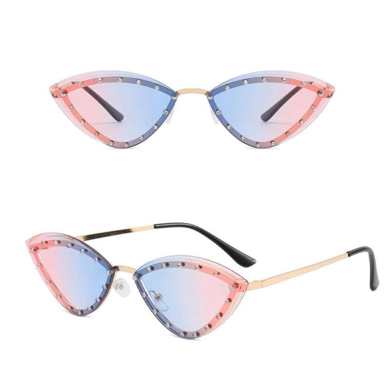 Wholesale Colorful rimless diamond cat-eye sunglasses
