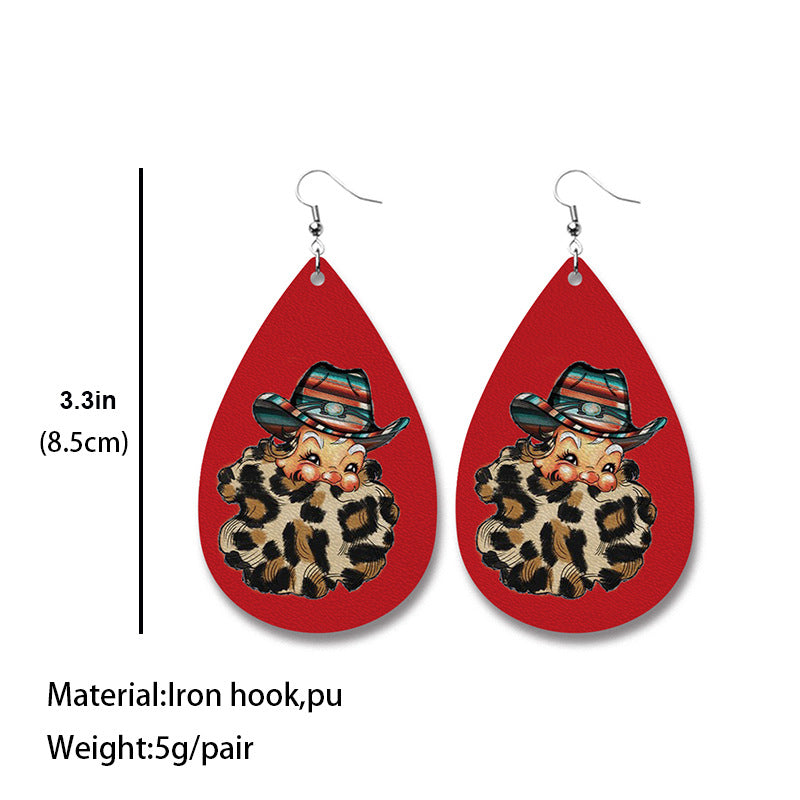 Wholesale Christmas Cow Sheep Animal Western Style Sunflower Retro PU Leather Earrings