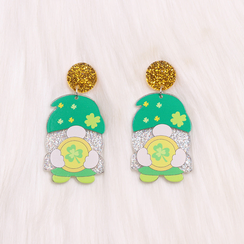 Wholesale Saint Patrick's Day Three Leaf Clover Dwarf Acrylic Earrings