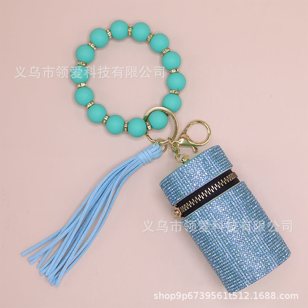 Wholesale New Lipstick Bag Silicone Wrist Bracelet Diamond Ring Beaded Pendant Keychain