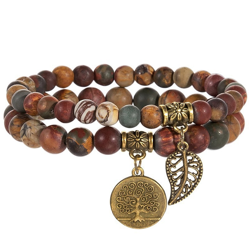 Wholesale Tree Of Life Leaf Pendant Bracelet Set Colorful Stone Beaded Jewelry For Everyday Wear Boutique Resale