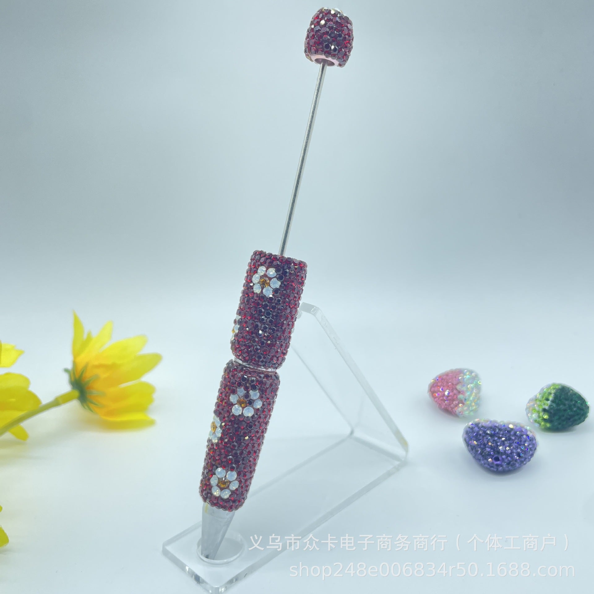 Wholesale Small  Rotating  Diamond-Encrusted  Ballpoint DIY  Fancy Beadable Pens