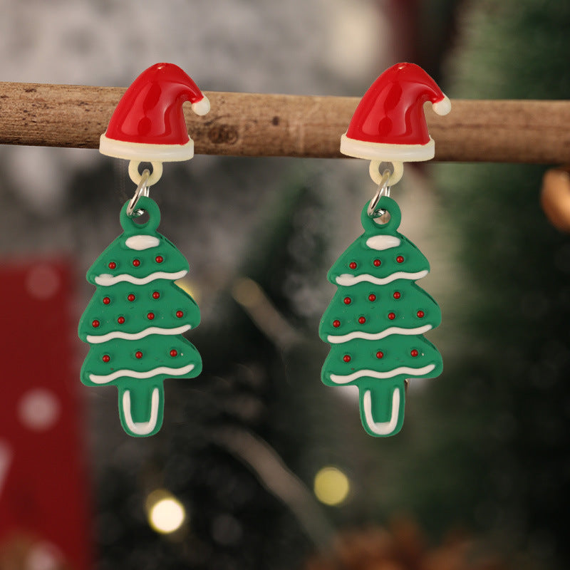Wholesale Red and Green  Snowman Christmas Hat Earrings