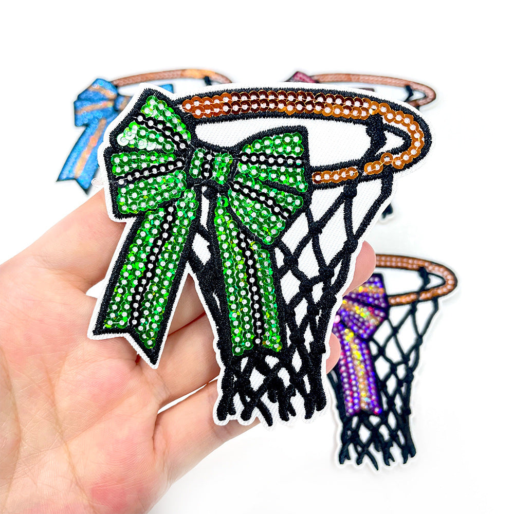 Wholesale Polyester Iron On Embroidered Patch Bowknot Basketball Design For Shoes Hats