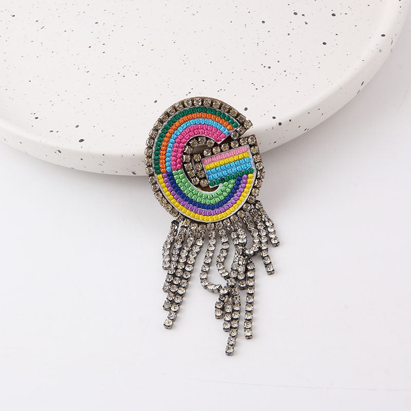 Wholesale Colorful Diamond Letter Tassel Brooch