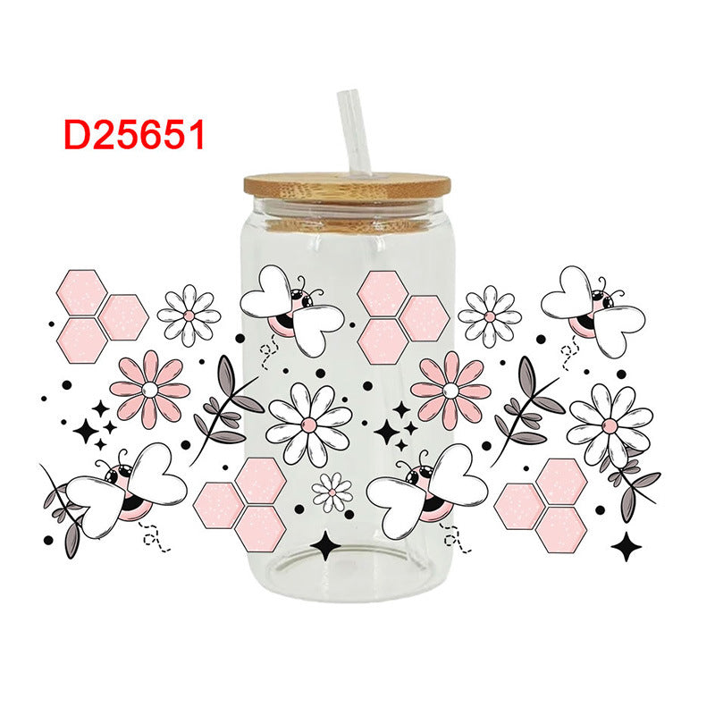 Wholesale Cartoon Fresh Floral Theme 16oz Cup UV DTF Wraps