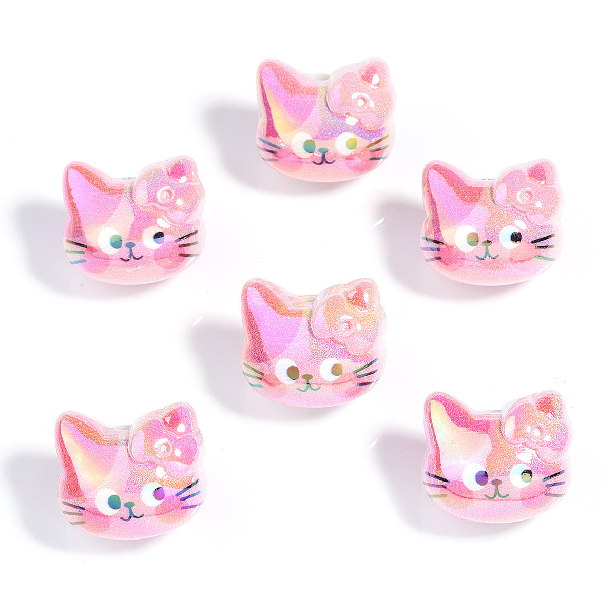 Wholesale 10pcs Cartoon Cute Plated Colorful Cat Acrylic Beads