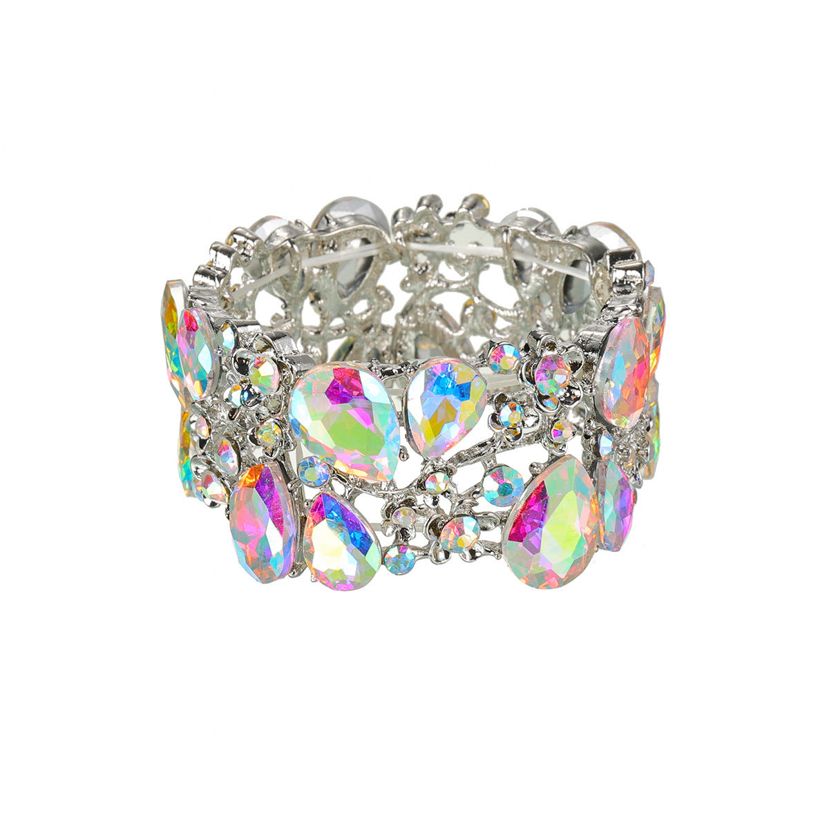 Wholesale Alloy Electroplated Elastic Bracelet AB Color Rhinestone European American Style Women S Fashion Jewelry Accessory