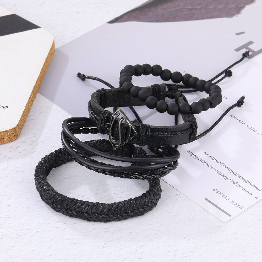Wholesale Vintage Beads Men's Hollow Triangle Leather Bracelet