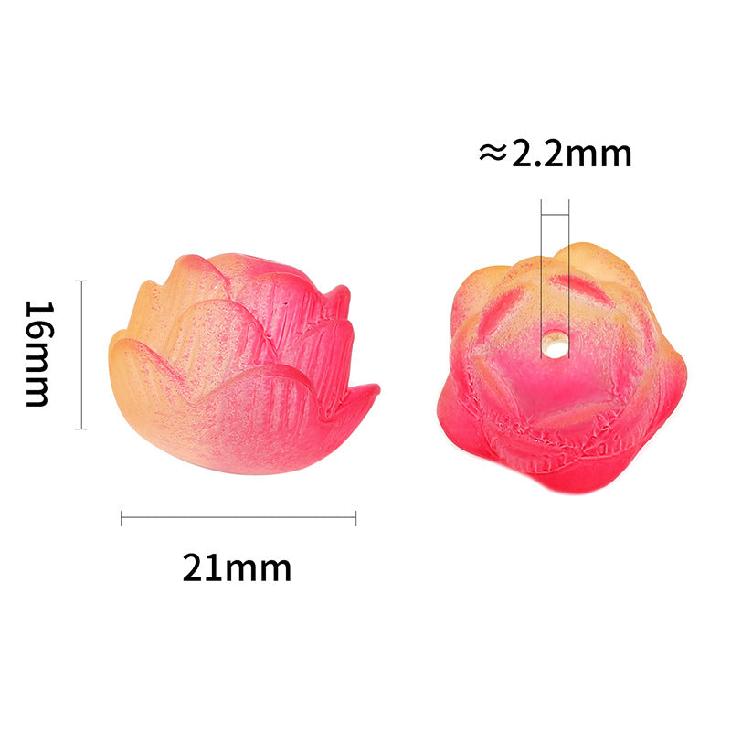Wholesale 50pcs Acrylic Stereo Lotus Beads Frosted Two-Color Golden Lotus Vertical Hole Beads