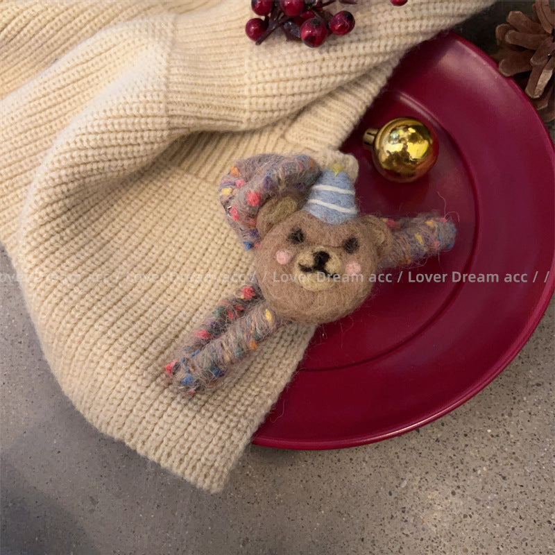 Wholesale Color Knitted Wool Bears Rabbit Flowers Plush Hair Clips