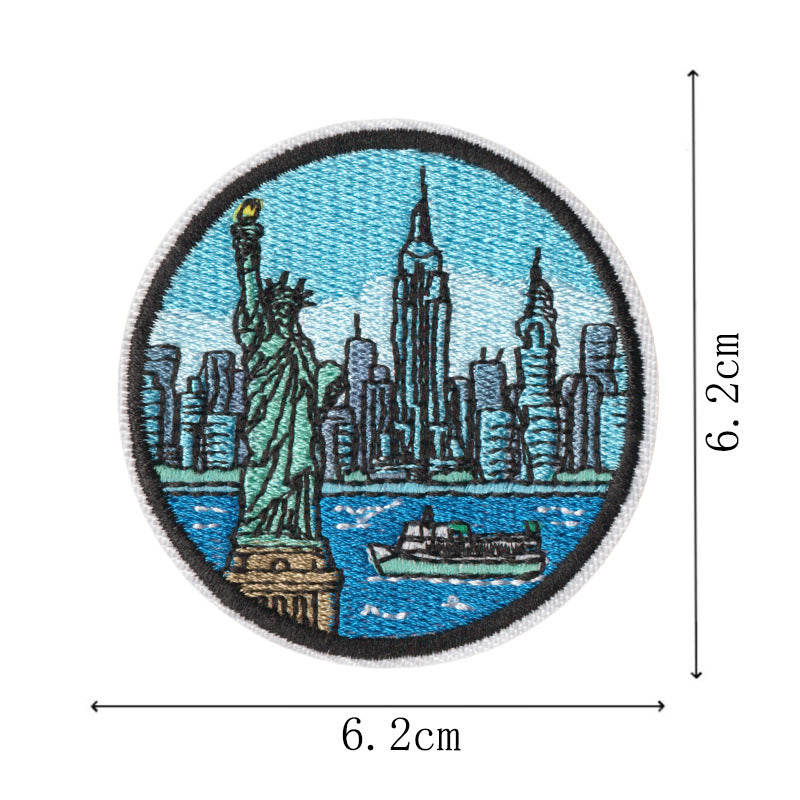Wholesale Polyester Cotton Embroidered World City Landmark Iron On Patches 9 Pack For ets Travel Souvenir