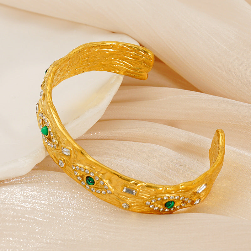 Wholesale Vintage texture devil eye malachite titanium steel bracelet