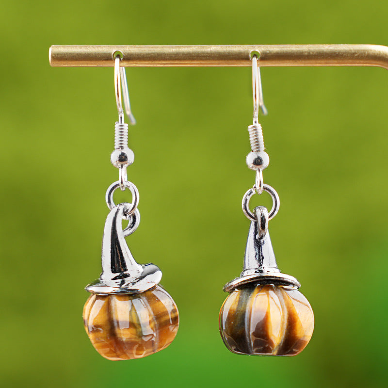 Wholesale  Vintage Agate Pumpkin Crystal Pumpkin Shaped Witch Hat Earrings