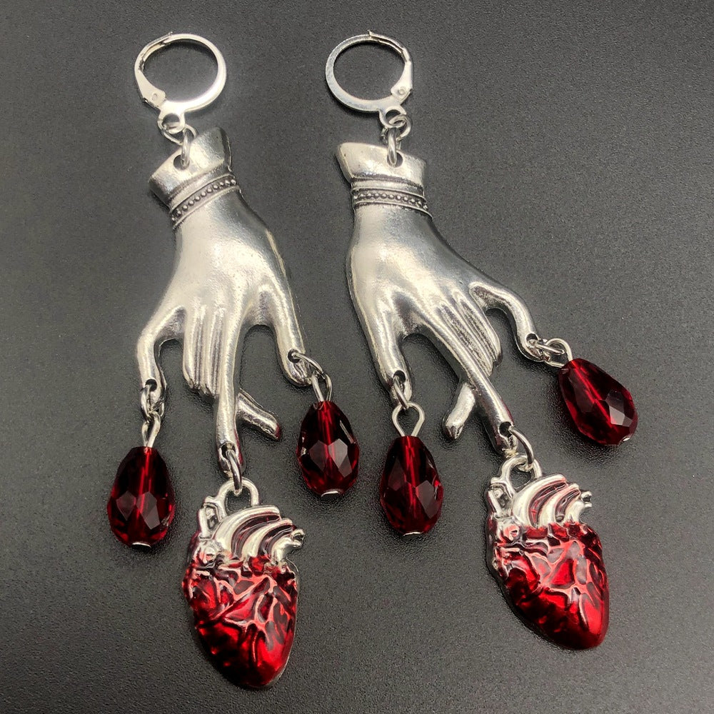 Wholesale Waterdrop Ruby Hands Alloy Earrings