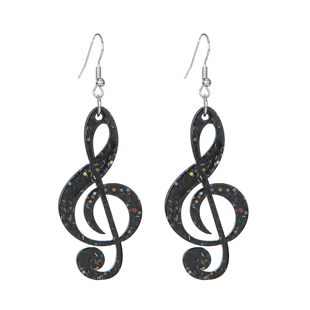 Wholesale Creative Musical Note Black Transparent Colorful Earrings