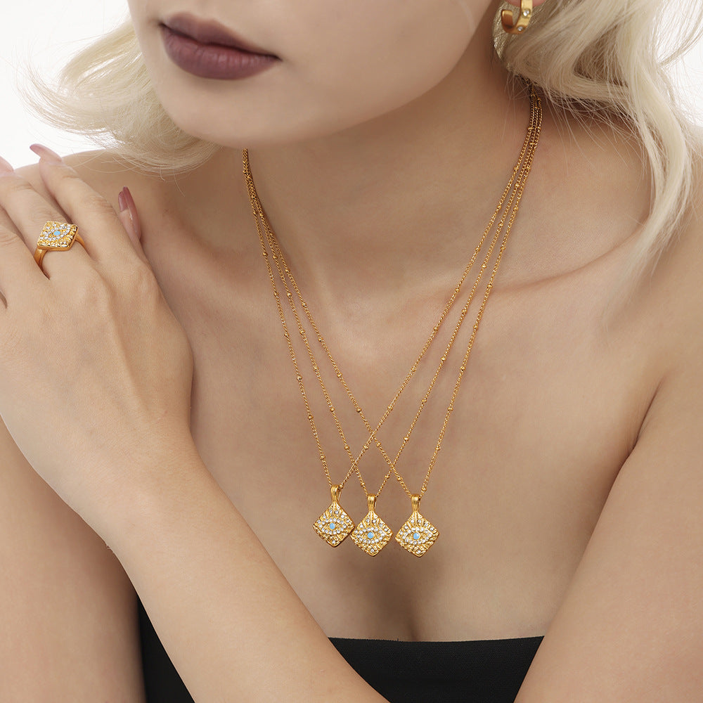 Wholesale 18K gold plated diamond cube pendant clavicle necklace