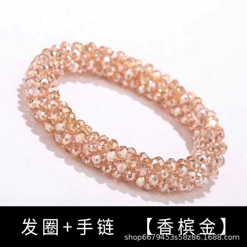 Wholesale Sequin Crystal Color Elastic Rubber Band Bracelet Dual Use