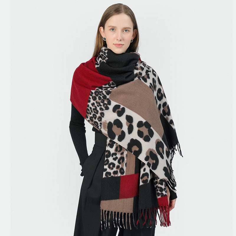 Wholesale Winter Leopard Print European and American Warm and Versatile Thick and Elongated Imitation Cashmere Scarf